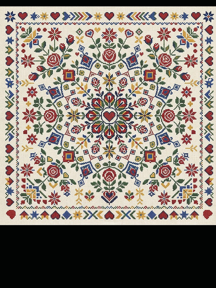 Nordic Winter Folk Snowflake and Geometric Textile Art by BrainCurves