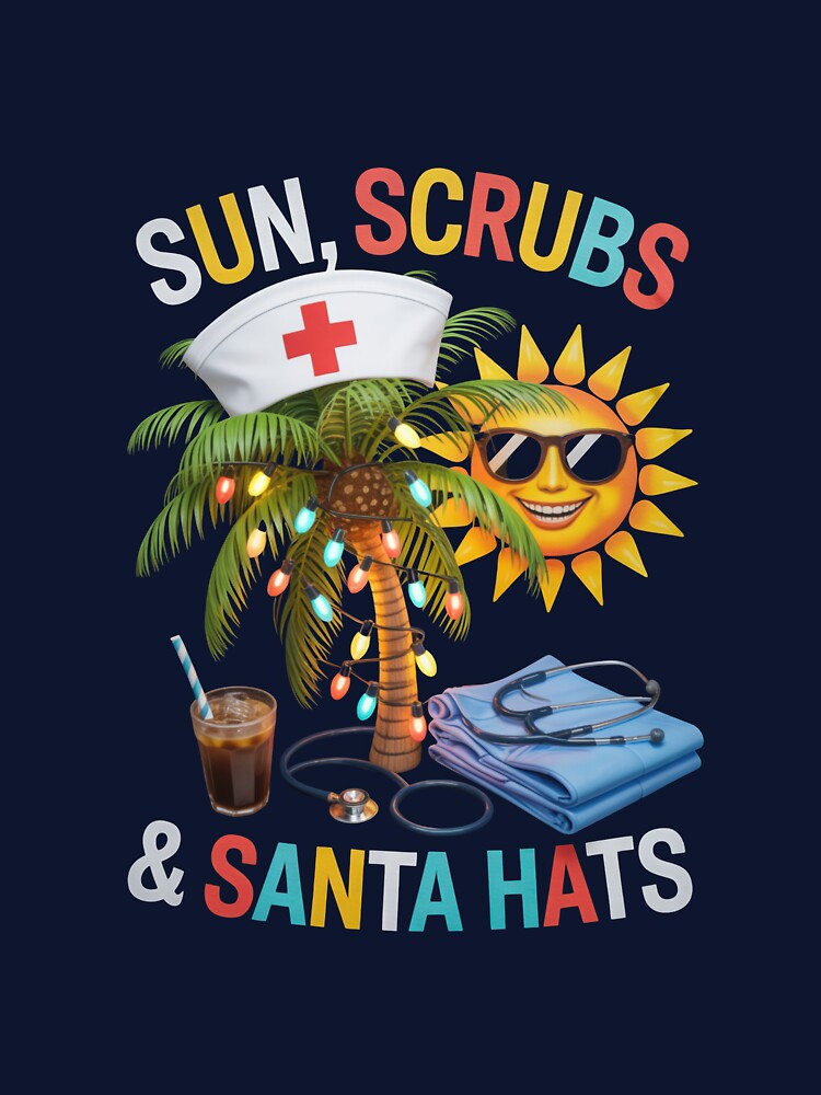 Sun, Scrubs and Santa Hats | Christmas tshirts mugs gift by Vitals&Vibez