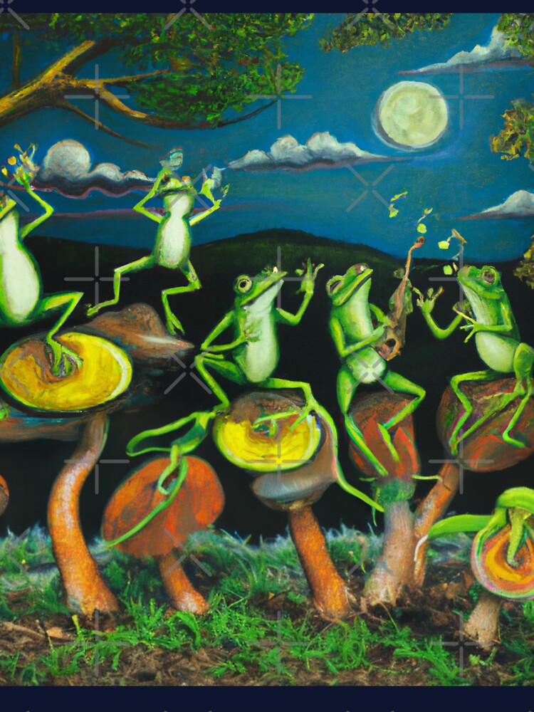Goblincore Frogs Mushrooms Oil Painting by soulfulprintss8