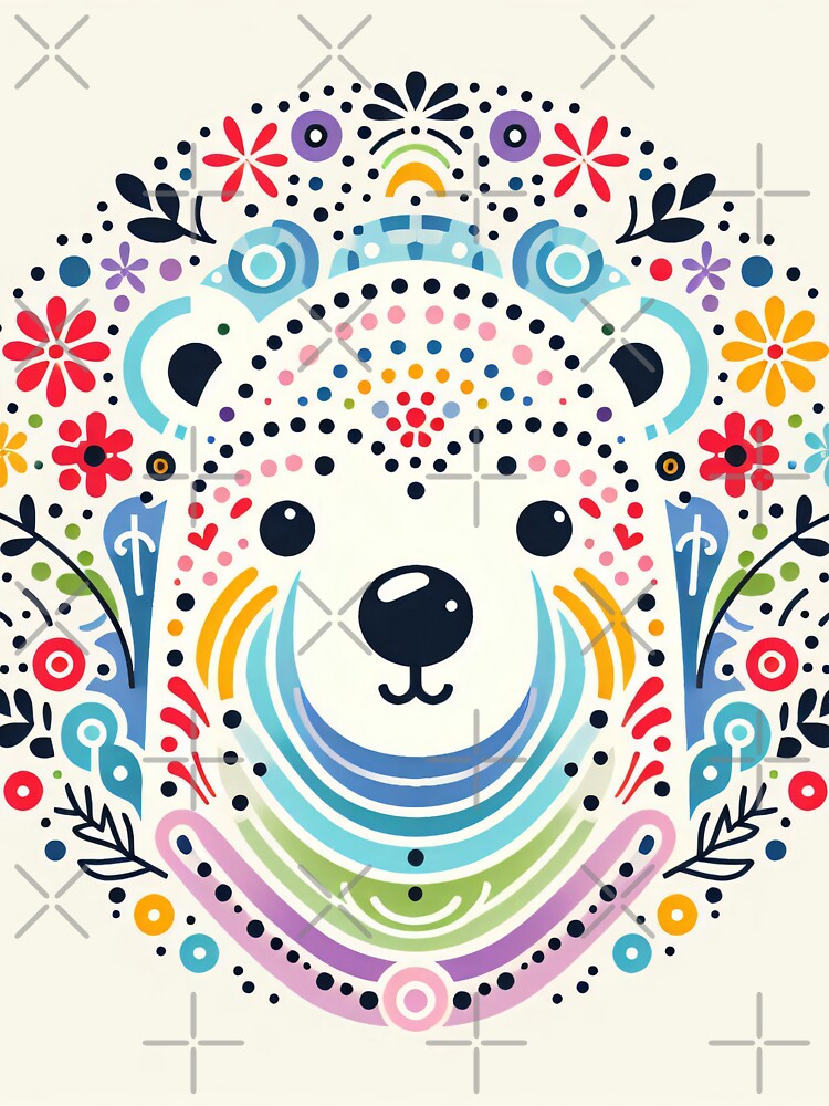 Colorful Polar Bear Portrait - Scandinavian Folk Art by heidiannemorris © by FOLK ART FUSION
