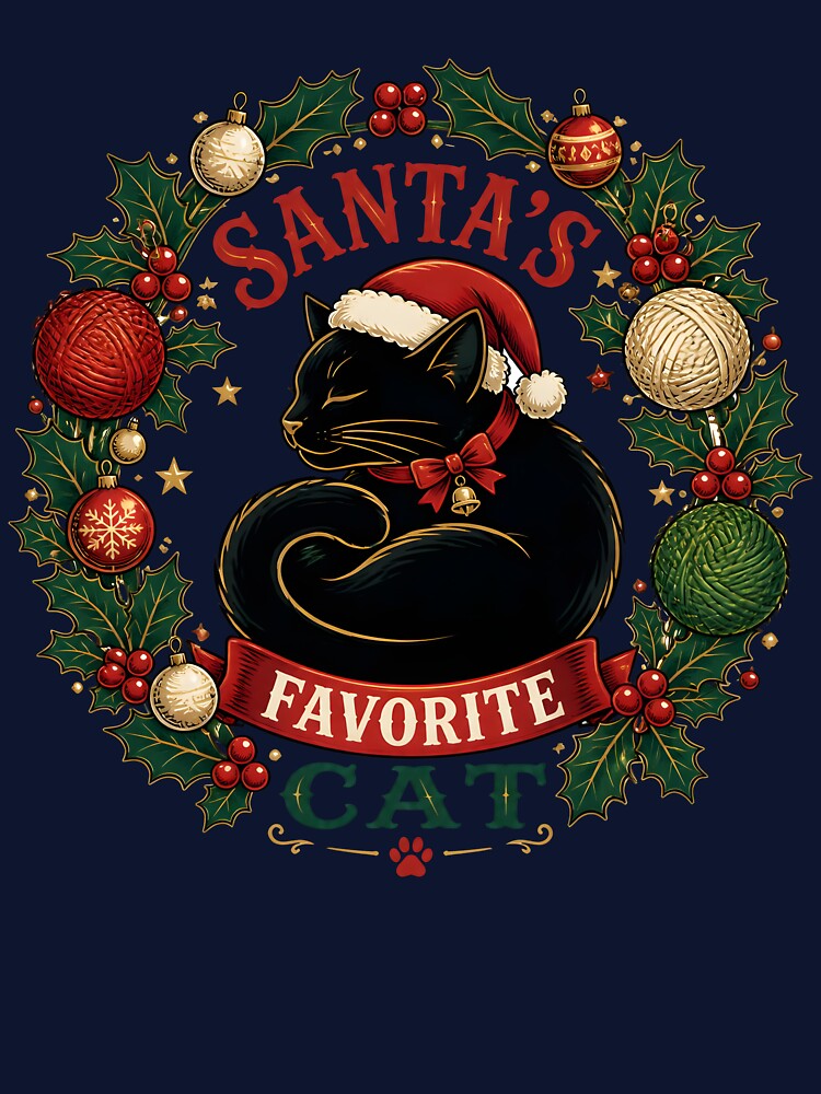 Santa's Favorite Cat Meowy Christmas Wreath Design by LiviuGligoros