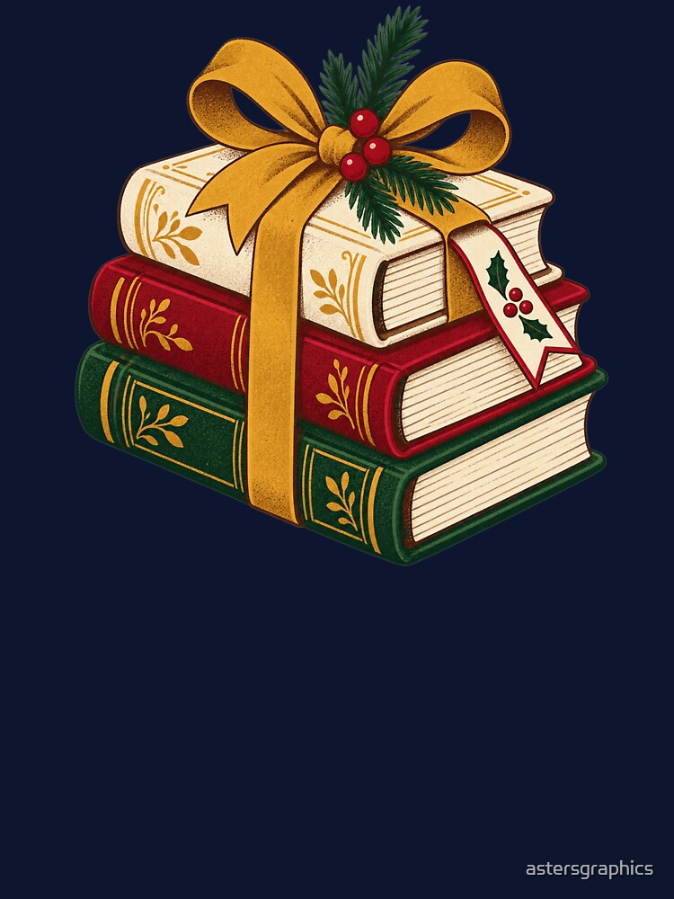 Christmas Book Lover Gift – Festive Stack of Books by astersgraphics