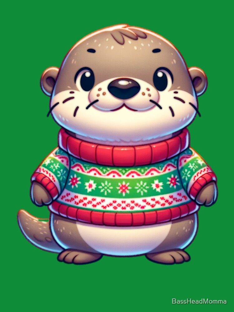 Cartoon Otter Wearing Christmas Sweater by BassHeadMomma