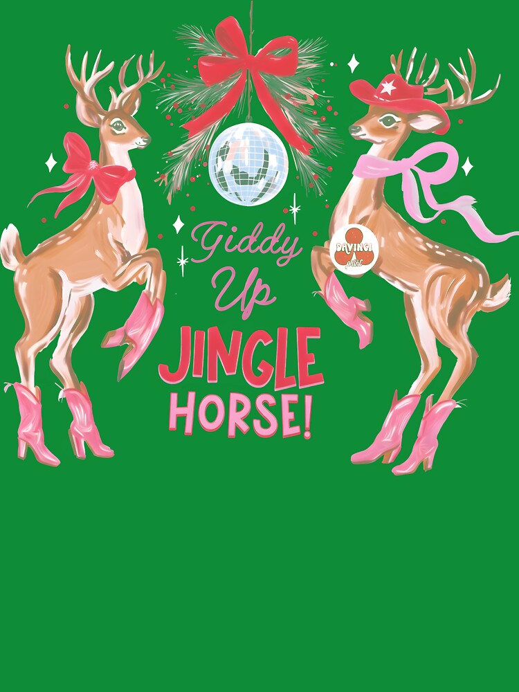 Giddy Up Jingle Horse Shirt, Pink Reindeer Christmas Graphic Tee, Retro Holiday Cowgirl Western Christmas Gift by Xtusdior