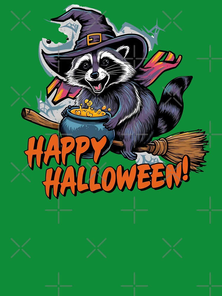 Lovely Raccoon Wizard Flying on Broomstick Happy Halloween by Sturdust
