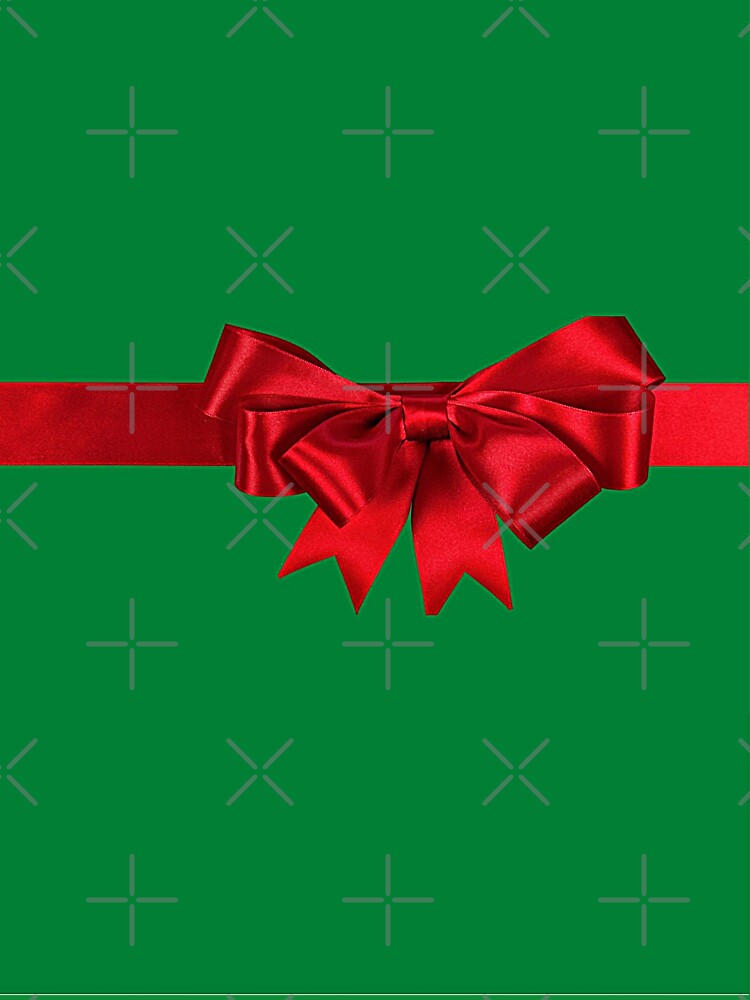Bright Red Bow With Green Background Holiday Cheer by Mary Riley