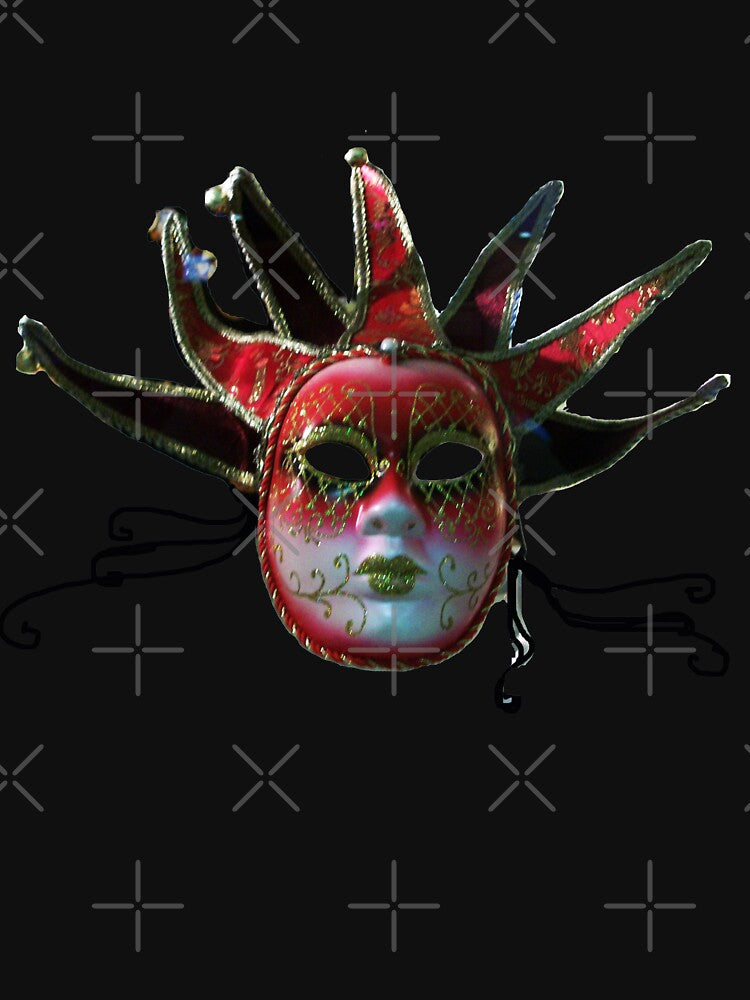 BLACK, RED AND GOLD JESTER MASK , Masquerade Party by BulganLumini