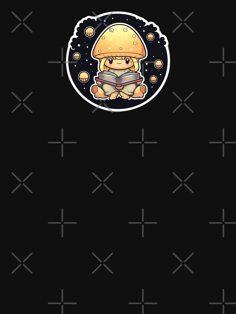 Cosmic Golden Mushroom Reading a Book | Kawaii, Cute, Happy, Anime, Smiling, Aesthetic, Manga, Fungus, Fungi, Psychodelic, Japanese, Cartoon, Love, Shroom, Toadstool by FantasySoul