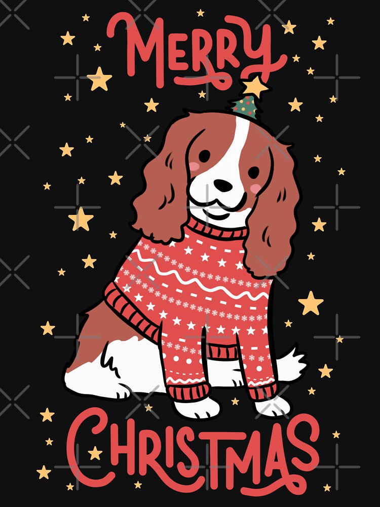Merry Christmas Cute christmas cavalier king charles spaniel dog illustration by Yarafantasyart