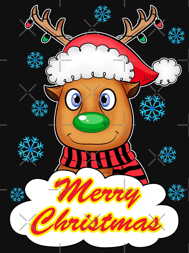 Cute Adorable Reindeer with snowflakes and merry christmas quote by MisPuHoney