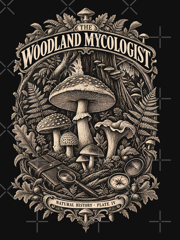 The Woodland Mycologist – Vintage Fungi & Naturalist Illustration by AmiGraph