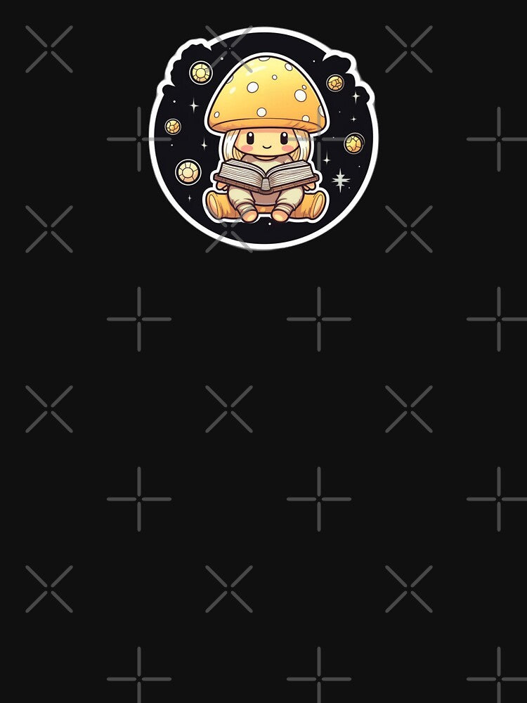 Cosmic Golden Toadstool Reading a Book | Kawaii, Cute, Happy, Anime, Smiling, Aesthetic, Manga, Fungus, Fungi, Psychodelic, Japanese, Cartoon, Love, Shroom, Mushroom by FantasySoul