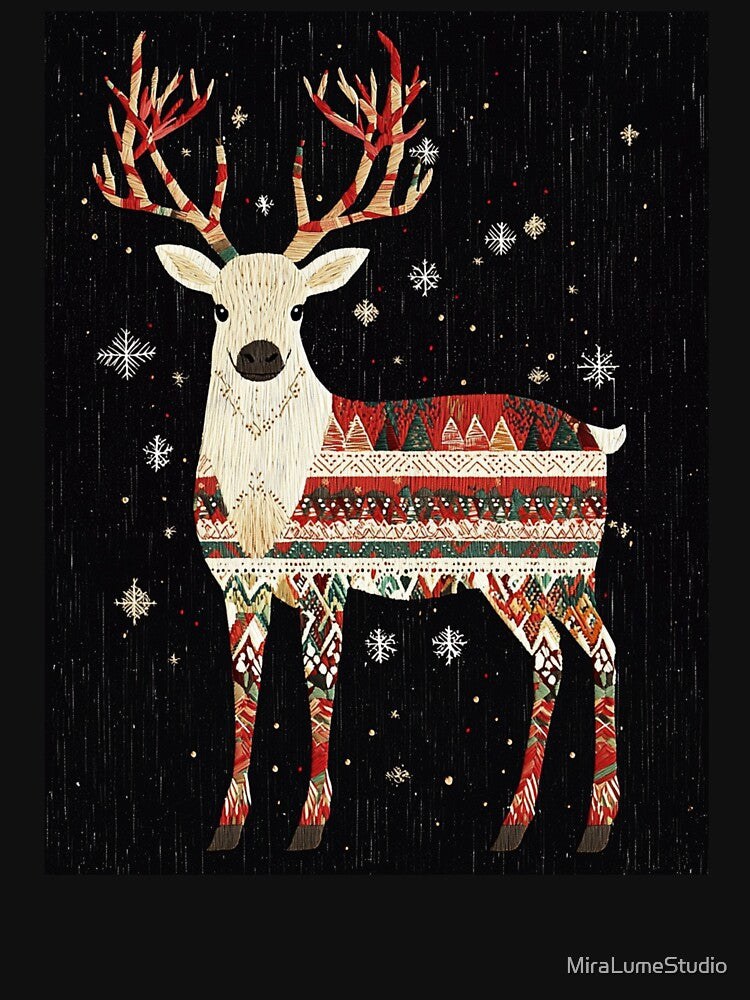 Nordic Embroidered Reindeer – Scandinavian Folk Art by MiraLumeStudio