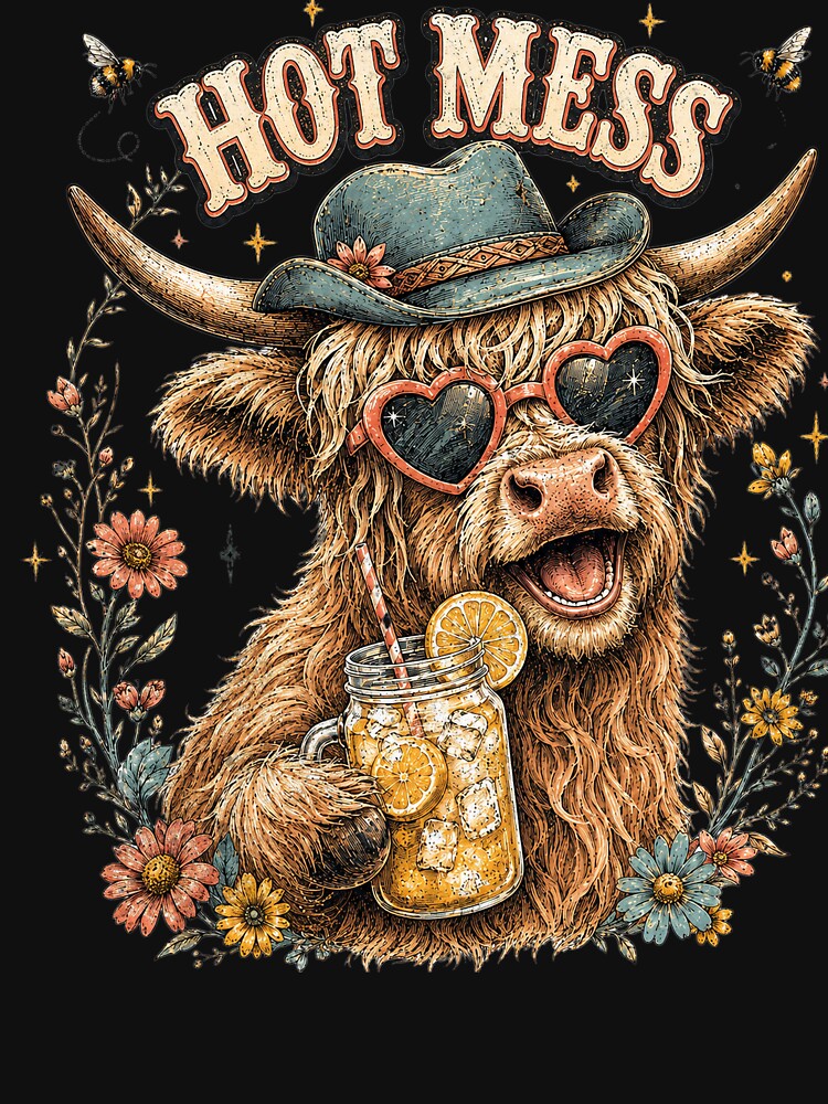 Hot Mess Leopard Highland Cow Funny Coffee Lover Graphic by DoArtITa