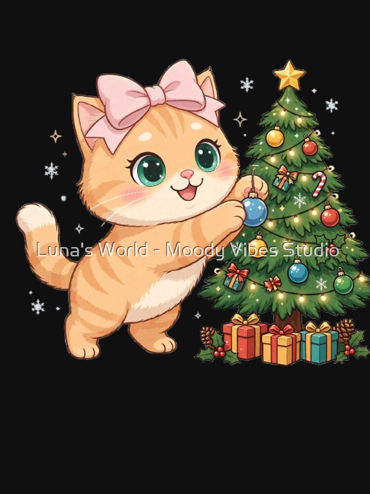 Cute Cat Decorating Christmas Tree by Luna's World - Moody Vibes Studio
