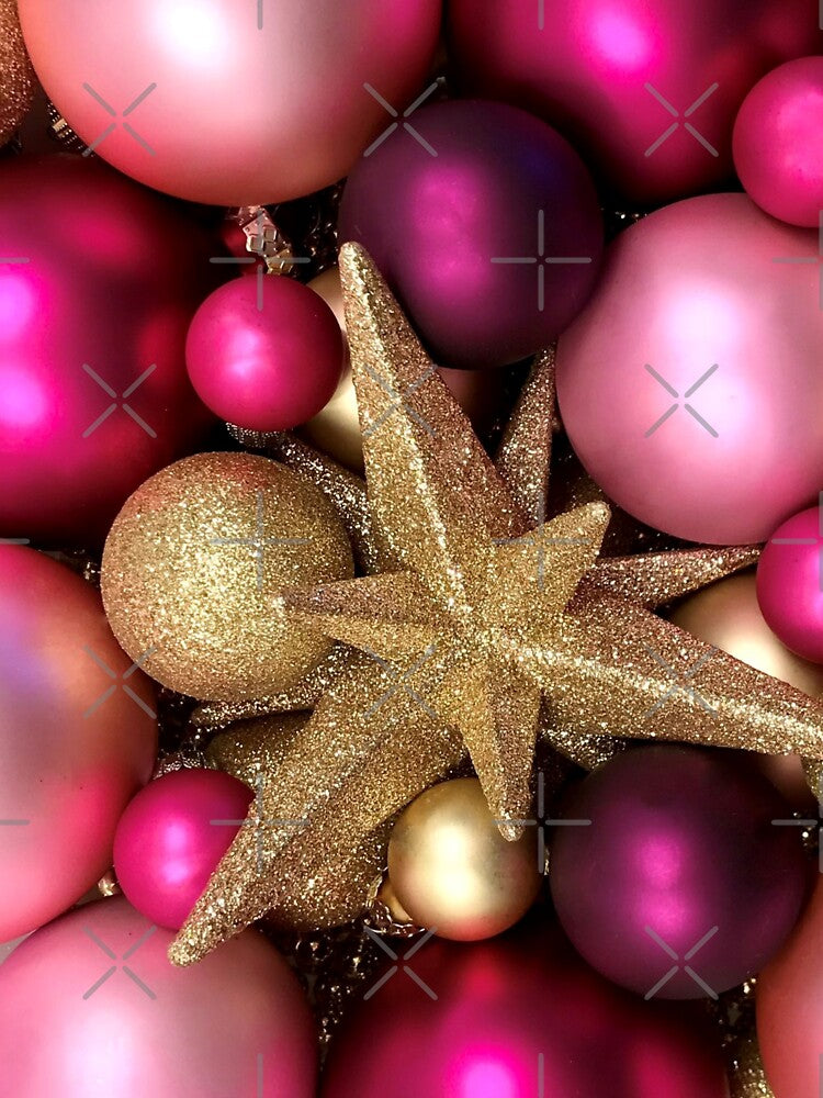 Hot Pinks and Gold Christmas Ornaments Close-up by InalterataArt