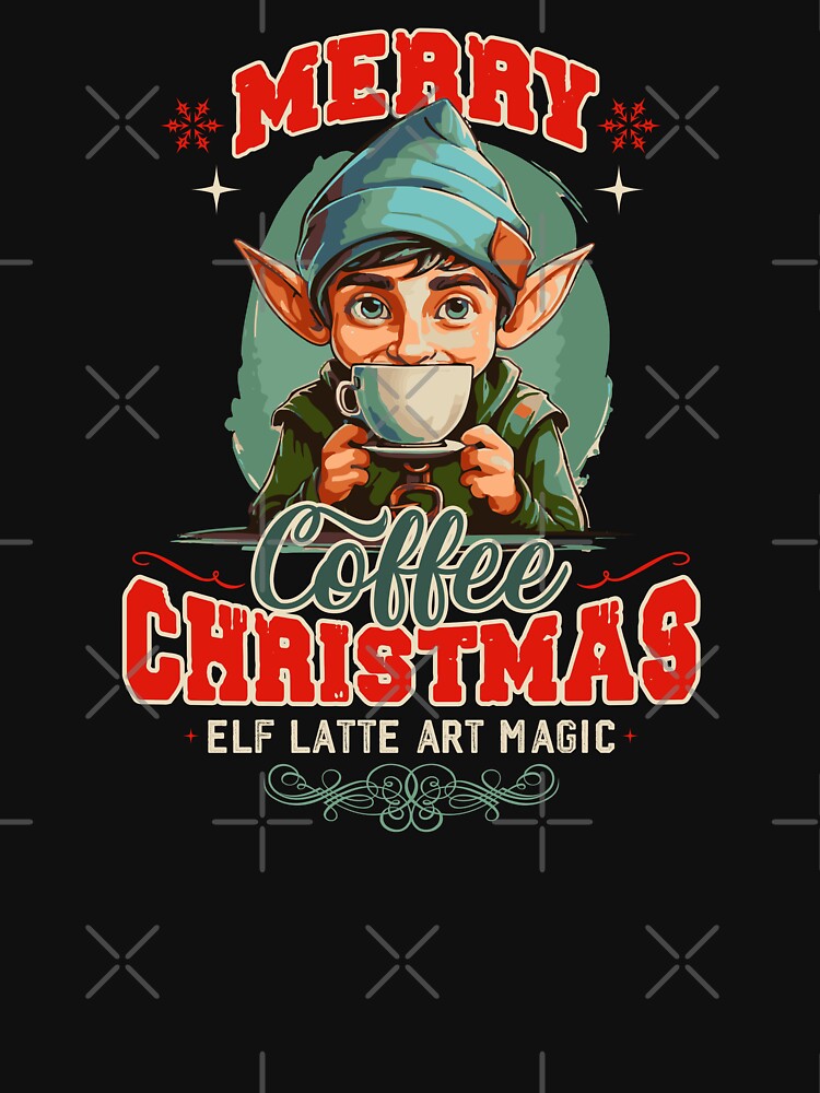 Elf Coffee Tee, Merry Coffee Christmas 2023 by DAMOTAmagazine