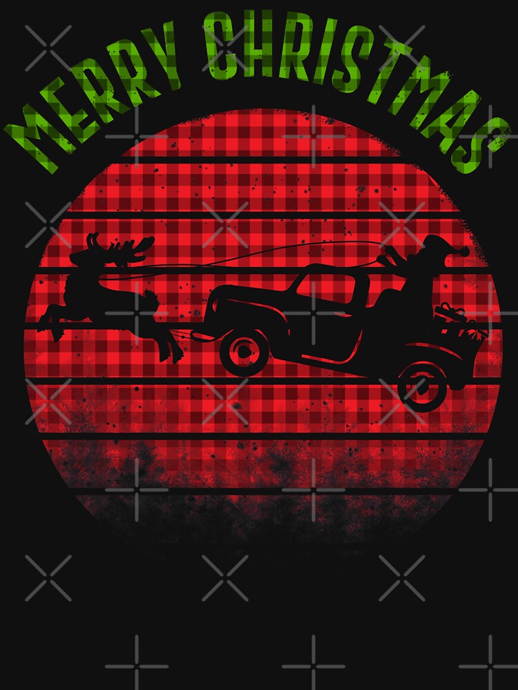 Red and Green Buffalo plaid Christmas Retro Vintage Red Truck With Santa, Merry Christmas by SIMPLINZ