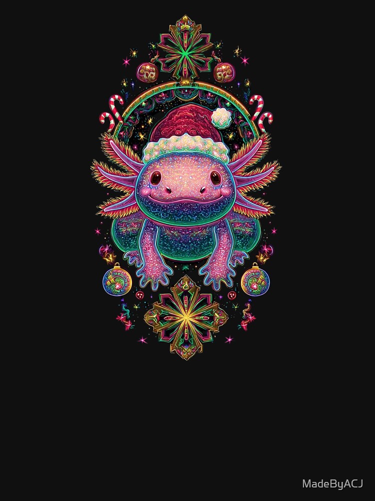 Psychedelic Christmas Axolotl – Neon Santa Holiday Art – Cute Kawaii Amphibian Xmas Design by MadeByACJ