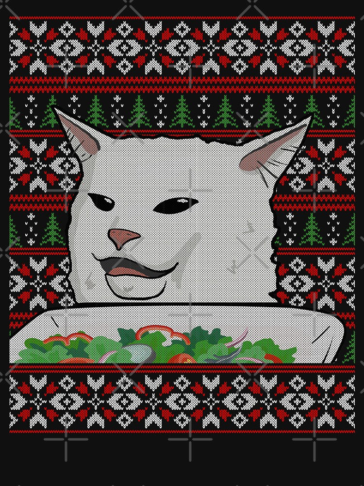 Funny Yelling At Confused Cat Dinner Meme Ugly Christmas Shirts Cat Lovers Xmas T Shirt by tuanitus