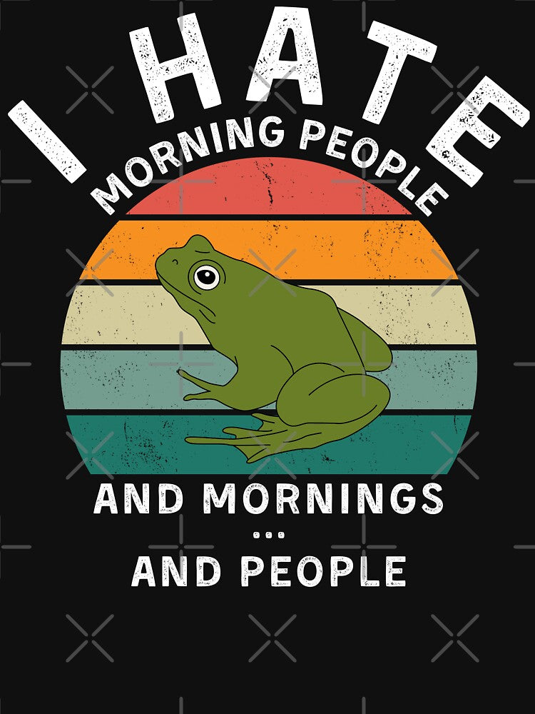 Grumpy Frog At Retro Sunset Hate Morning People by CosyTeal