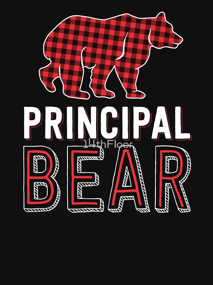 Principal Bear Red Buffalo Plaid Matching Teacher Christmas by 14thFloor