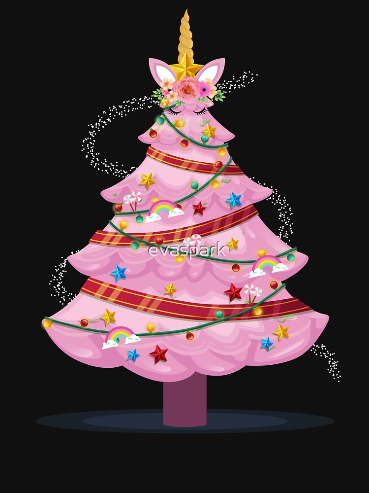 Unicorn Christmas Tree Rose Gold T-Shirt by evaspark