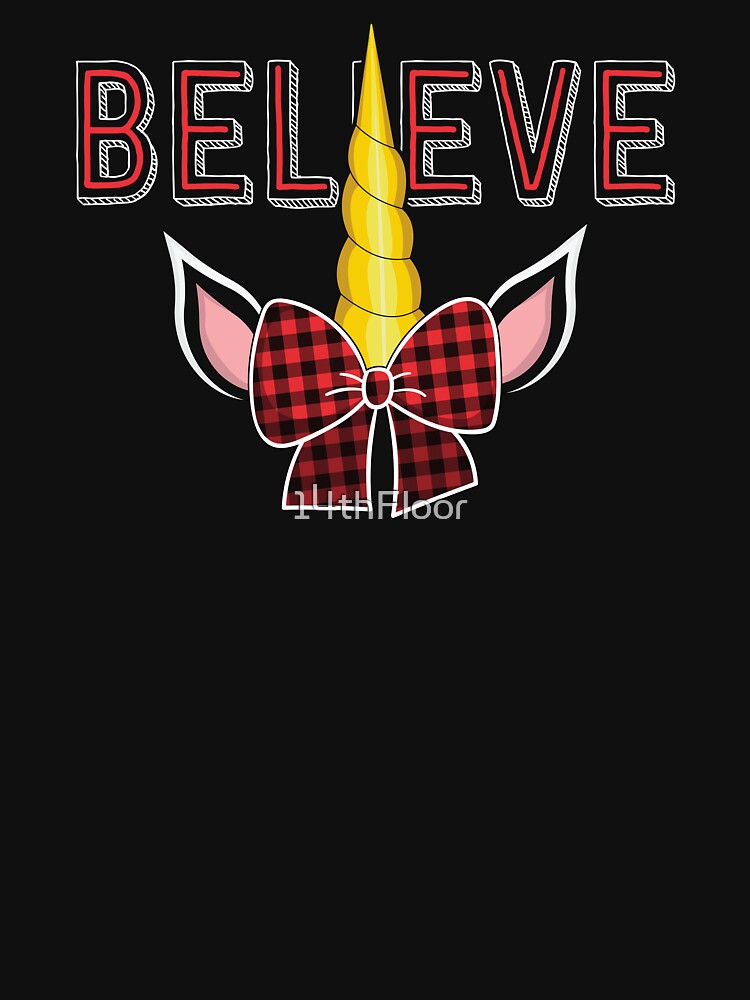 Believe Unicorn Christmas Pajamas Girls Red Buffalo Plaid by 14thFloor