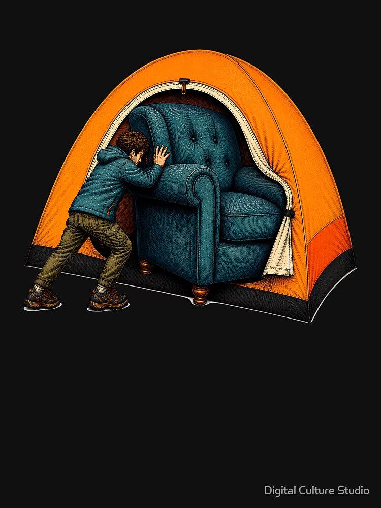 Funny Camping Comfort – Armchair in a Tent Retro Camping Lover by Digital Culture Studio