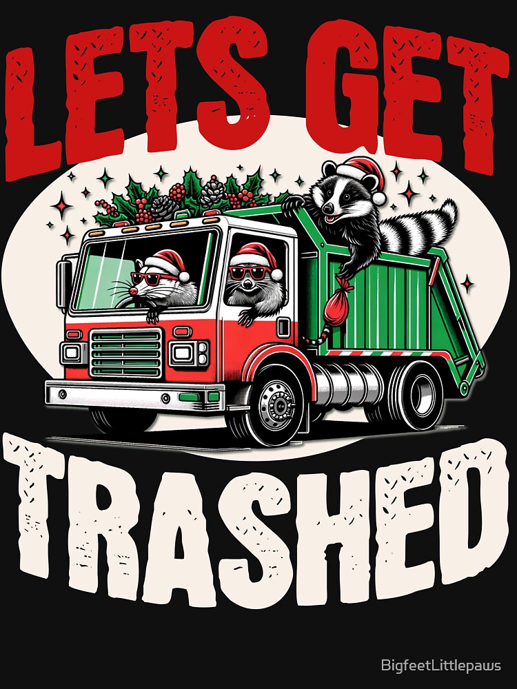 "Lets get trashed" Christmas opossum and racoon in a dumpster truck by BigfeetLittlepaws