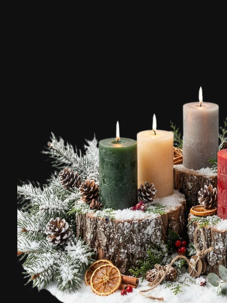 Colorful Candles in a Snow Winter Solstice Yule by WILLIAMRIEDIN81