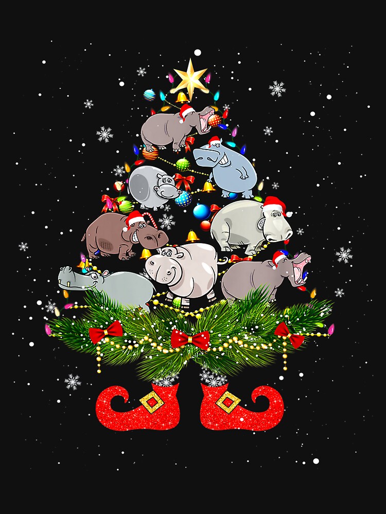 Hippos Christmas Tree Lights Funny Santa Hat Lover by TGMerwin