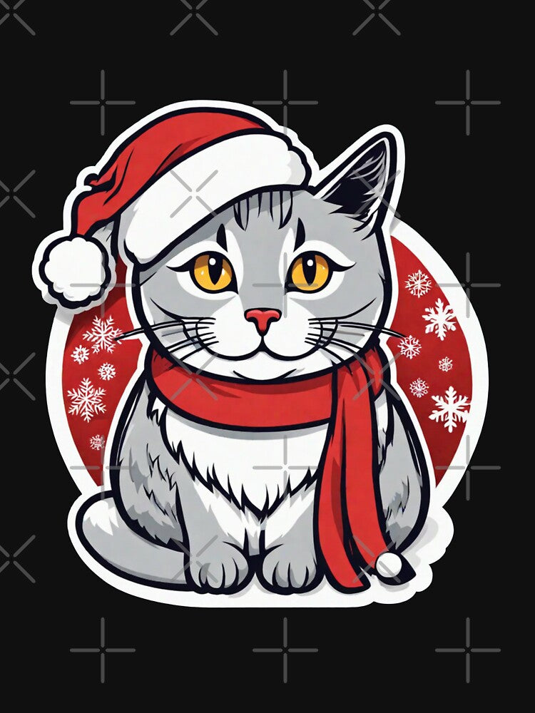 Cute gray Christmas cat with yellow eyes. Christmas gifts for cats. by By-Jeff