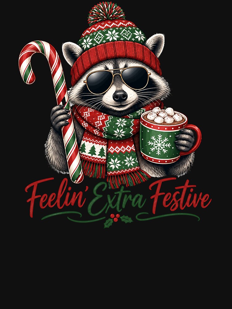 Feelin Extra Festive Christmas Raccoon Candy Cane Cocoa Comfort Colors  For Men Women Music by AndyMcGuire