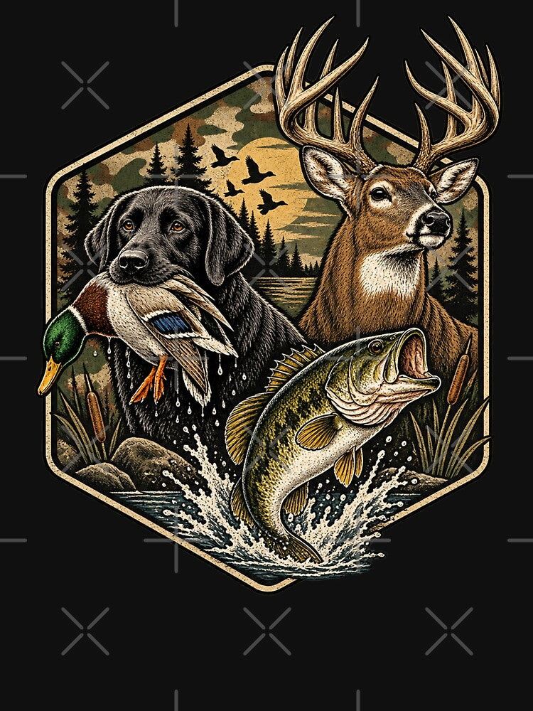 Hunting Fishing Outdoors – Deer Duck Dog Bass Wildlife Adventure by will freed18