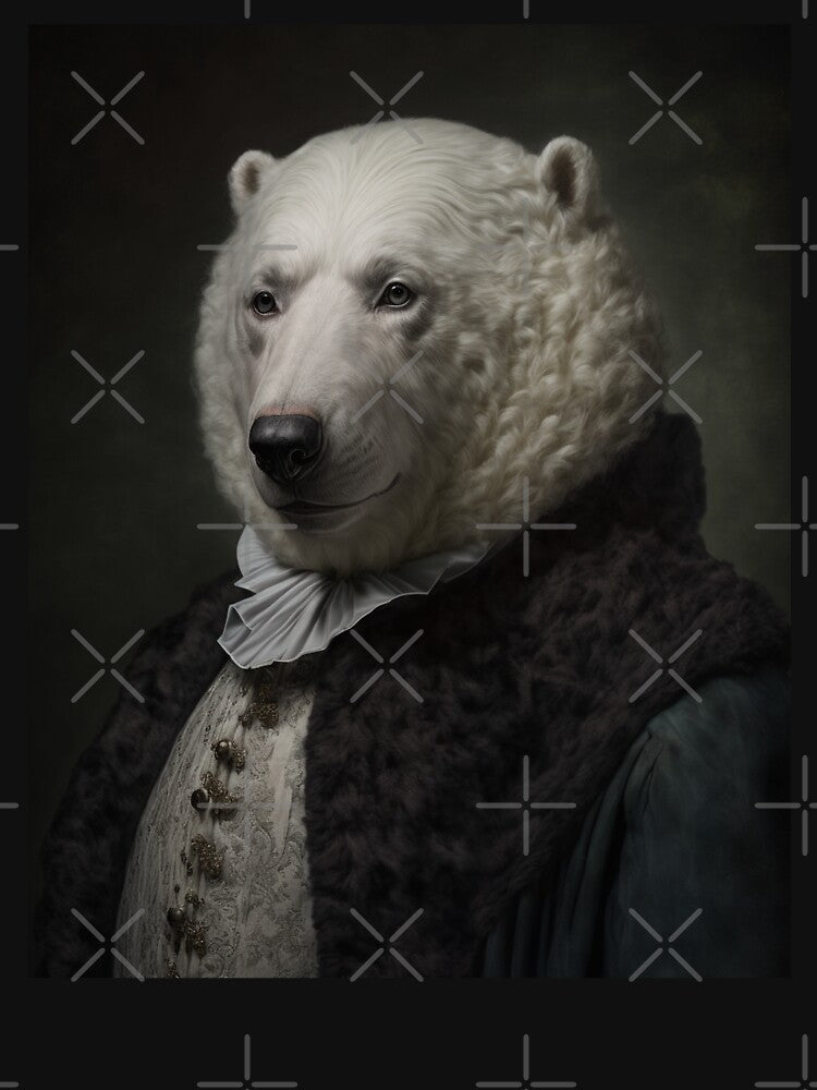 Hyper Realistic Polar Bear Portrait Royal Renaissance Animal –  Photorealism Classic Royal Portrait Of A Polar Bear by MadeByRobots