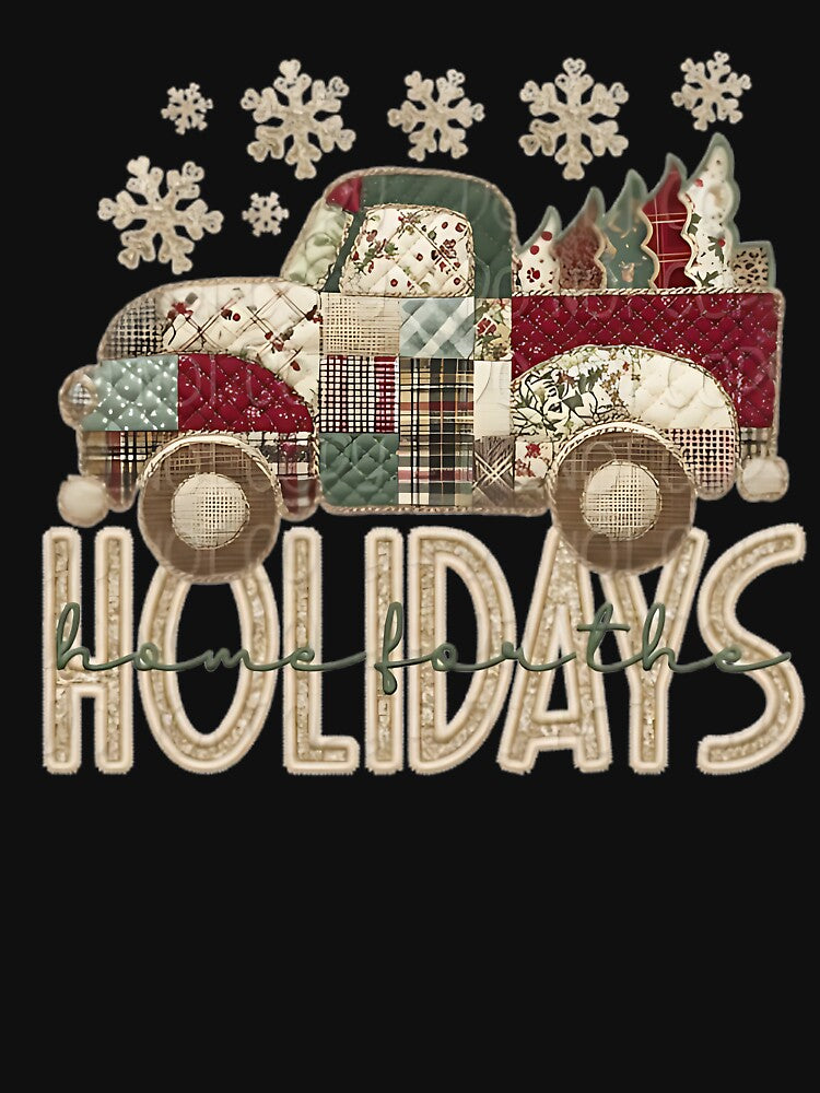 Home for the Holidays Patchwork Truck | Cozy Christmas Quilt Art | Rustic Holiday Decoration Design by SusanMocka