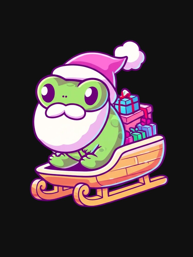 Chibi Santa Frog – Kawaii Cute Christmas Frog Riding Sleigh with Gifts Funny Holiday Art by ColorSplash123