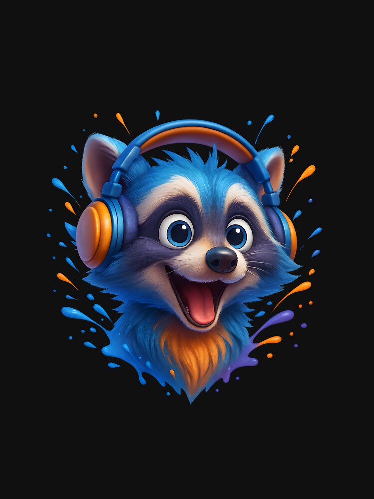 Crazy Colorful Raccoon with Headphones – Fun 3D Animal Art by WolfPixelRo