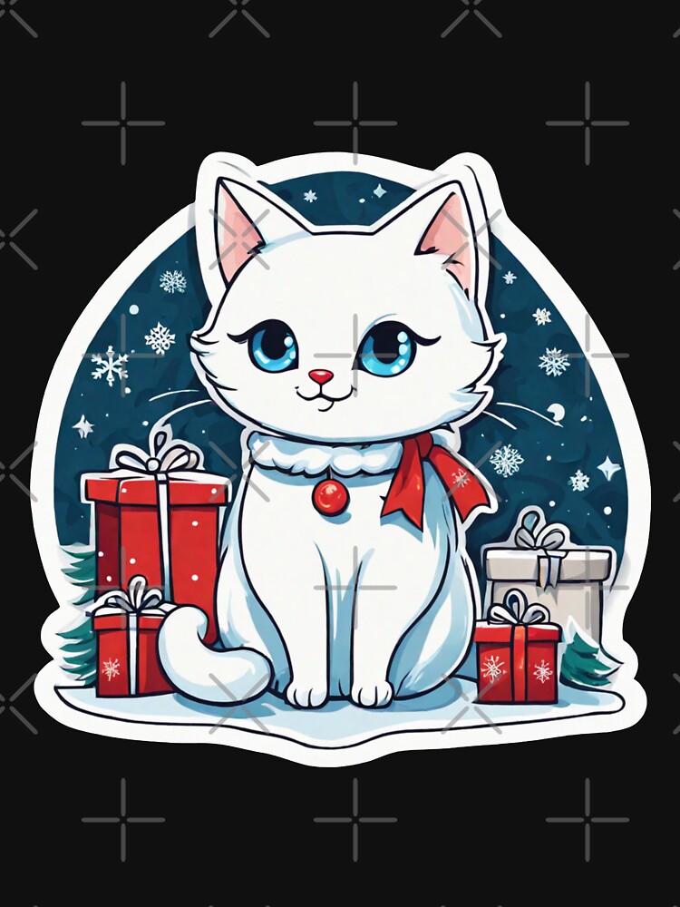 Cute white Christmas cat with blue eyes. Cat Christmas gift.3 by By-Jeff