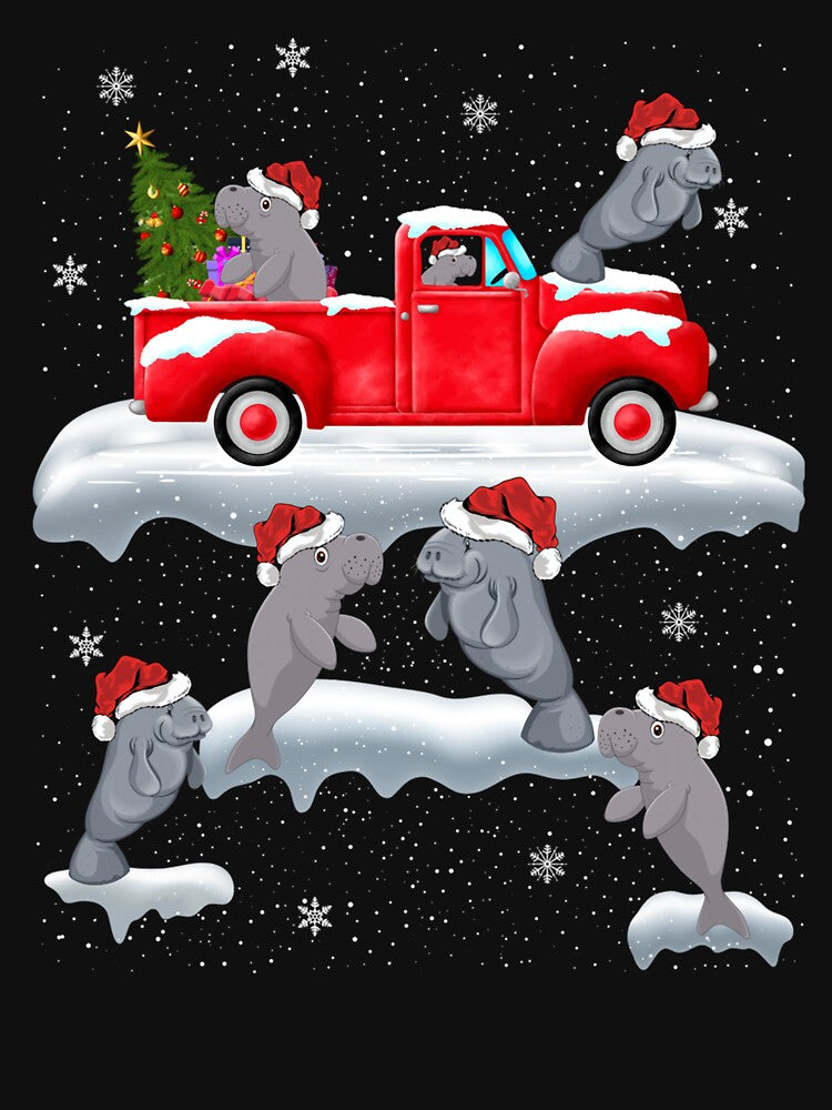 Manatee Driving Christmas Tree Red Truck Manatee Christmas by aggvinquoterl