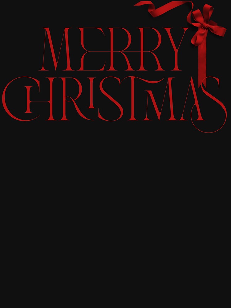 Red inscription Merry Christmas decorated with a red bow. Minimalistic, festive graphics. I love Christmas. by Vantrip