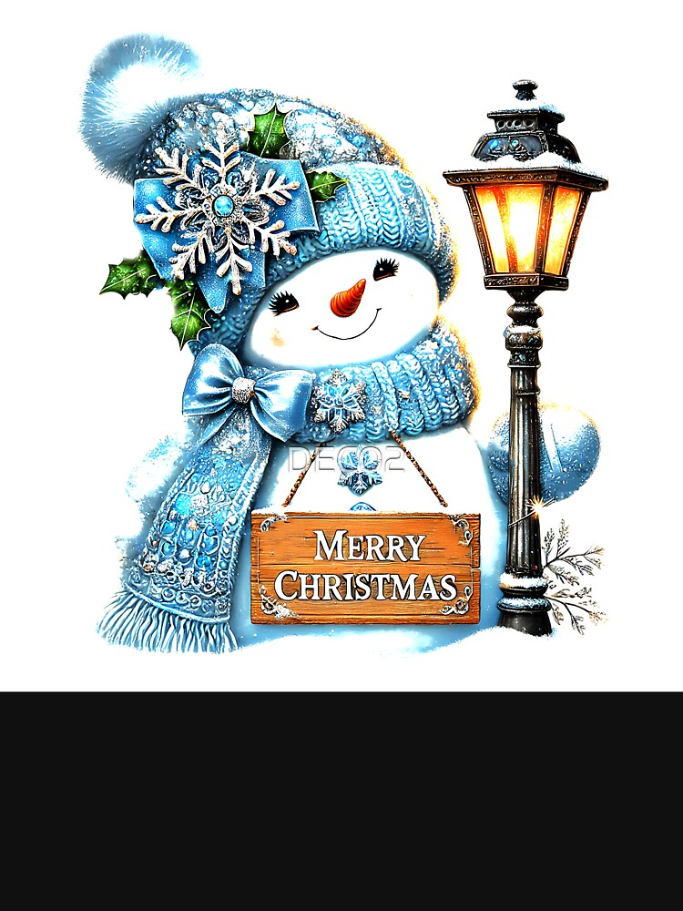 Christmas Snowman With Blue Stocking Hat By Lamppost by DEC02