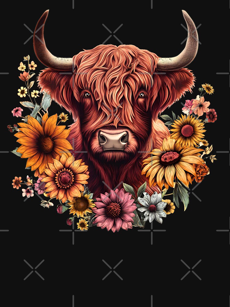 Scottish or irish fluffy  highland cattle cow animal head illustration by NBSStore