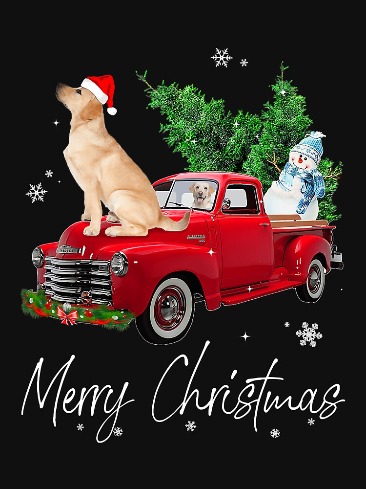 Labrador Retriever Dog Riding Red Truck Christmas by larryscott84