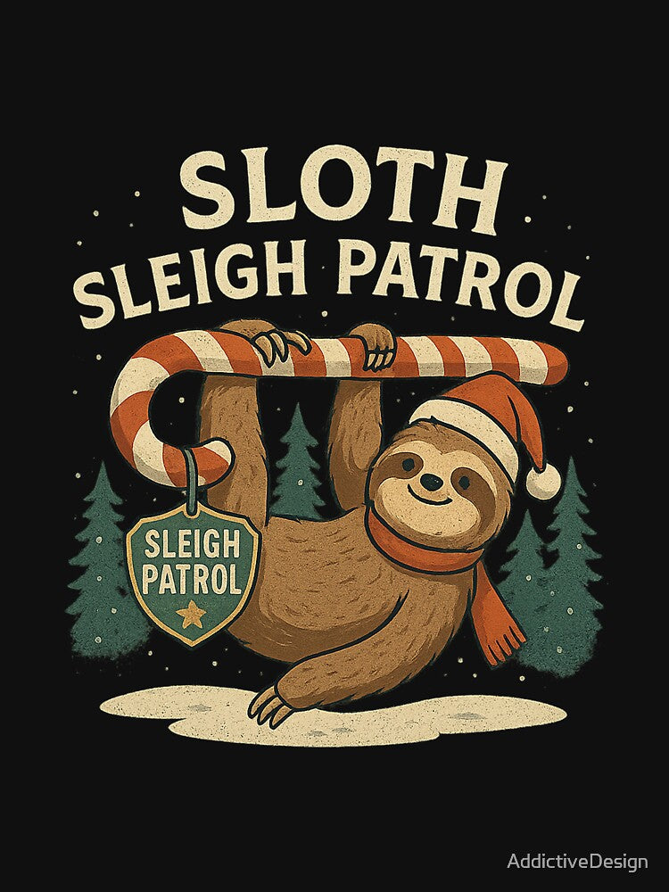 Sloth Sleigh Patrol – Funny Christmas Sloth Shirt, Cute Holiday Pun Gift for Lazy and Festive Animal Lovers by AddictiveDesign
