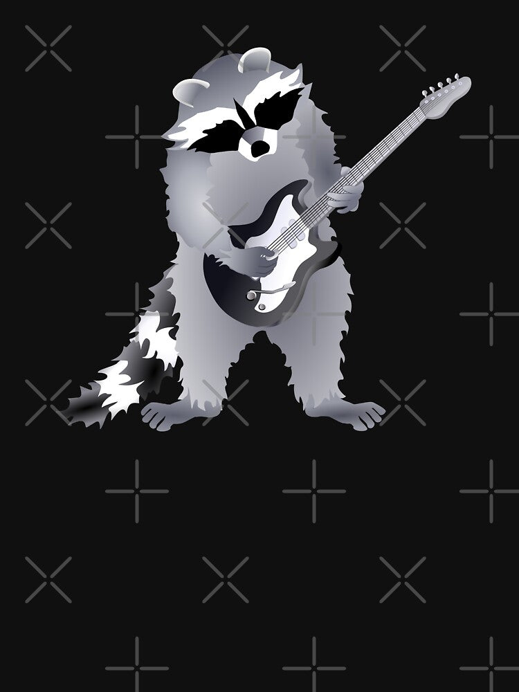 Raccoon Playing Right Handed, Electric Guitar, In Monochrome Colours by Adamo-illustration
