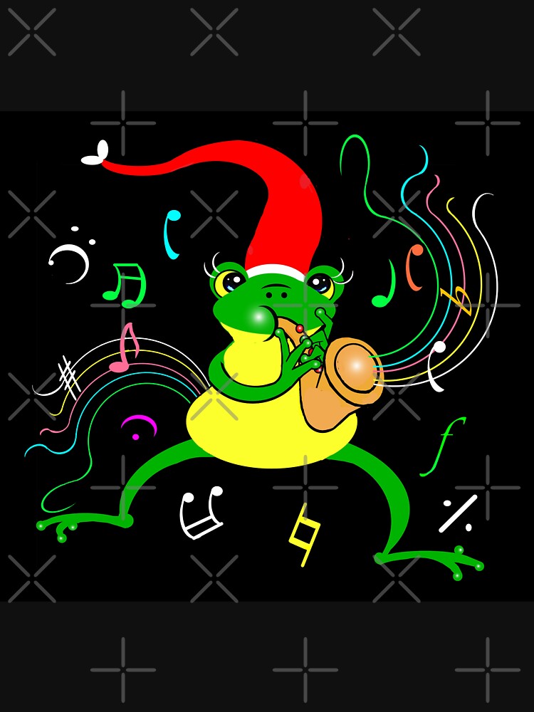 Happy Christmas frog playing Saxophone by Shirley cute art