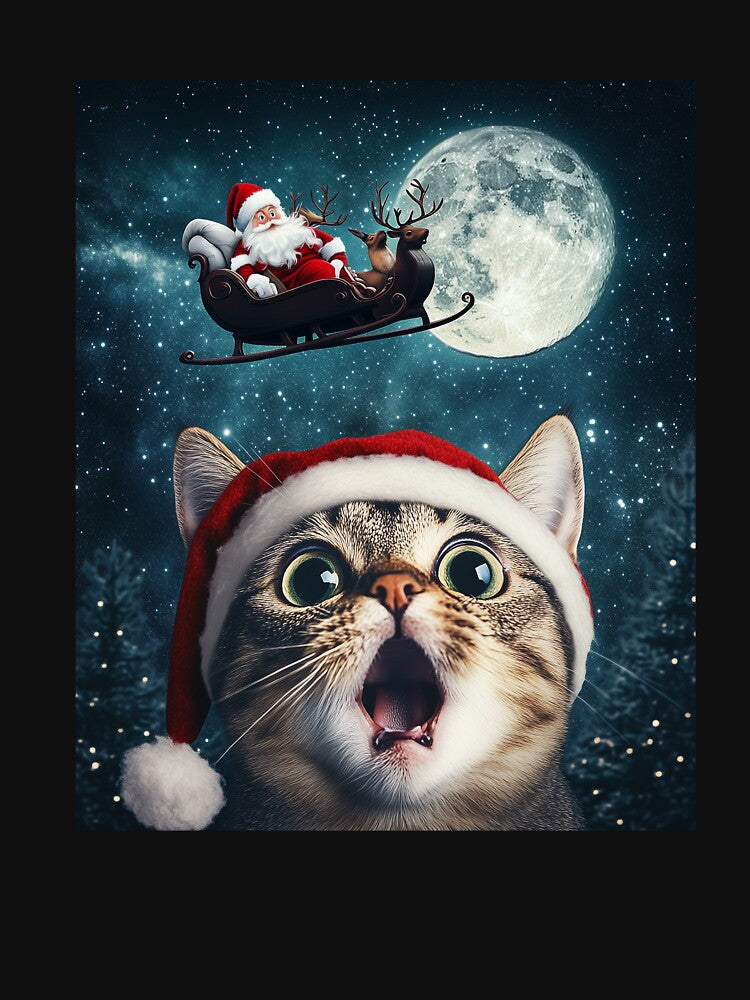 Cute Selfie Christmas Cat With Flying Stana Claus by cicicreativeart