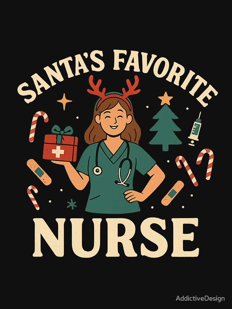 Santa’s Favorite Nurse – Funny Christmas Nurse Shirt, Cute Holiday Gift for Healthcare Workers by AddictiveDesign